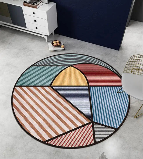 Modern Geometric Round Carpet for Living Room Bedroom and Hallway
