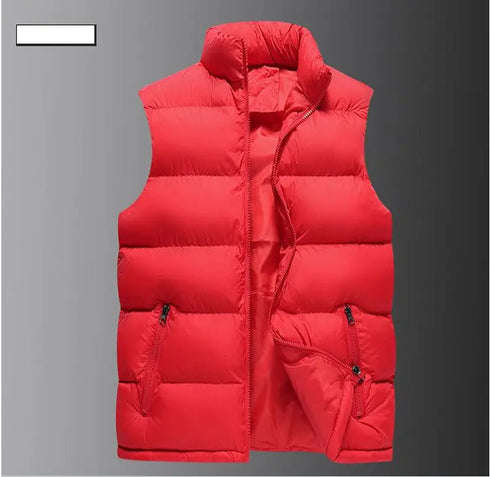 Men's Warm Sleeveless Vest Jacket for Winter - Casual Waterproof Zipper Coat with Stand-up Collar for Autumn Adventures