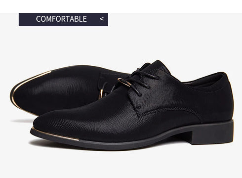 Stylish Men's Leather Dress Shoes - Breathable Pointed Toe Formal Footwear for Office, Weddings, and Casual Occasions - Comfortable and Elegant Black Flats for Every Season