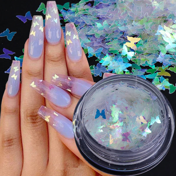 Holographic Butterfly Sequins for Nail Art - Sparkling Glitter Flakes for Gel Polish Manicure Decor - Heart, Star, and Mermaid Spangles for Creative Nail Designs