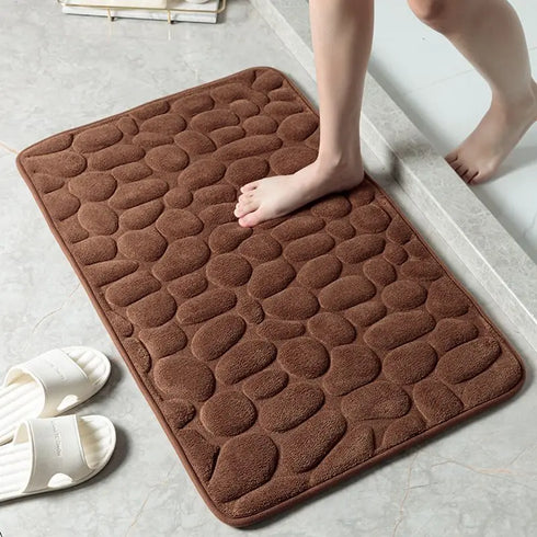 Cobblestone Embossed Bath Mat Water Absorption Non-Slip Memory Foam Washable Rug