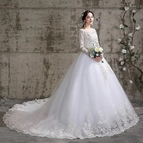 Wedding Dress Long Sleeve Ball Gown Luxury Lace Plus Size