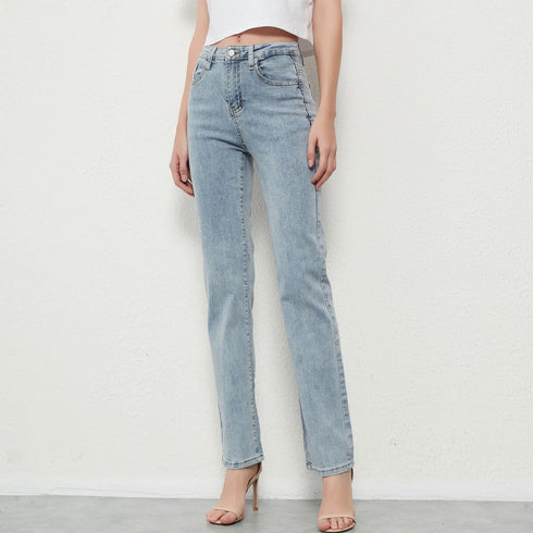 Fashionable Women's Mid Waist Straight Leg Pencil Jeans - Vintage Denim Trousers for Casual Fall Outfits and Stylish Jean Looks