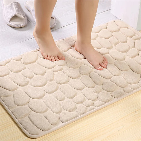 Cobblestone Embossed Bath Mat Water Absorption Non-Slip Memory Foam Washable Rug