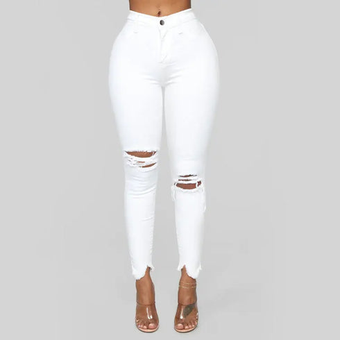 Chic Ripped Skinny Jeans for Women - Stylish Casual Denim Pencil Pants Perfect for Fall Outfits with Jeans, Streetwear Fashion S-3XL