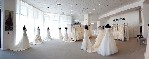 Alonlivn Custom Made Luxury Appliques Lace Ball Gown Wedding Dresses Chapel Train V-Neck Bridal Gowns