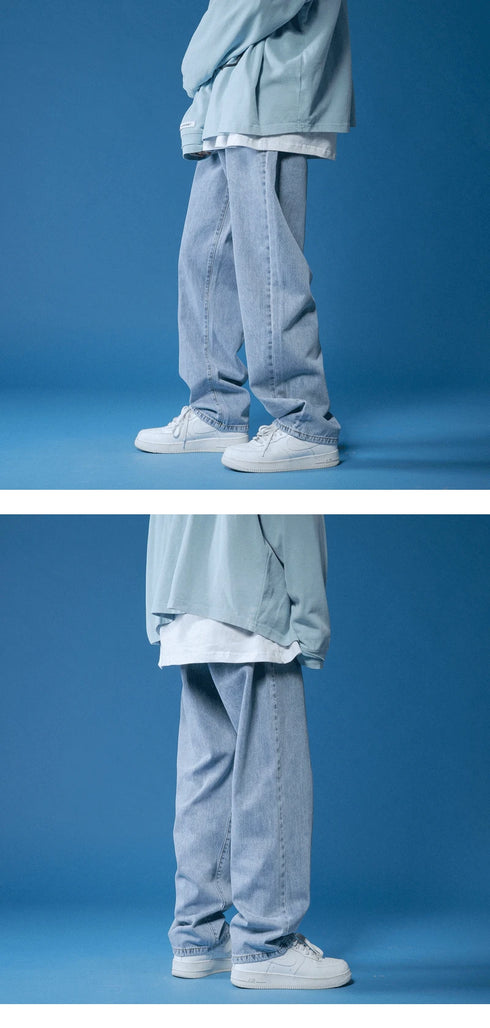 Trendy Baggy Denim Jeans for Men – Stylish Harem Pants for Teens, Ideal for Casual Streetwear and Versatile Outfits, Perfect Medium Wash Jeans for Any Season