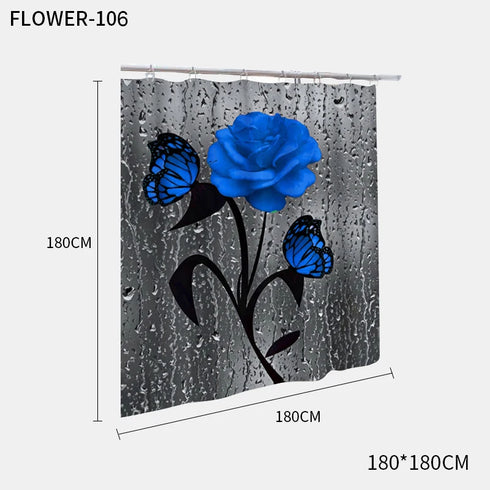 Red Rose and Butterfly Bathroom Mat and Shower Curtain Set Waterproof Eco-Friendly Design