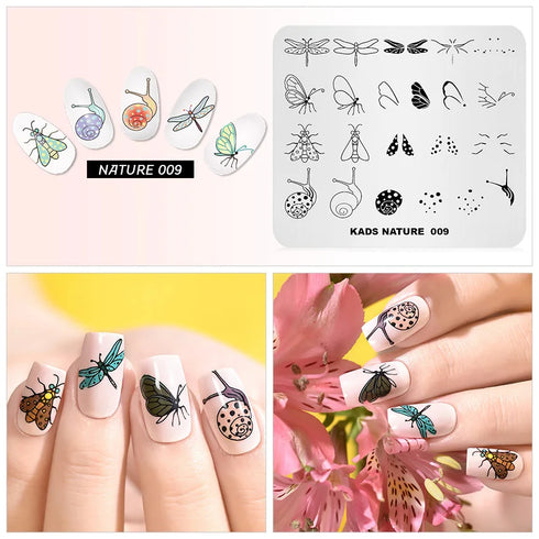 Nature-Inspired Nail Art Stamping Plate Set with Butterfly and Mountain Range Designs for DIY Manicure Enthusiasts