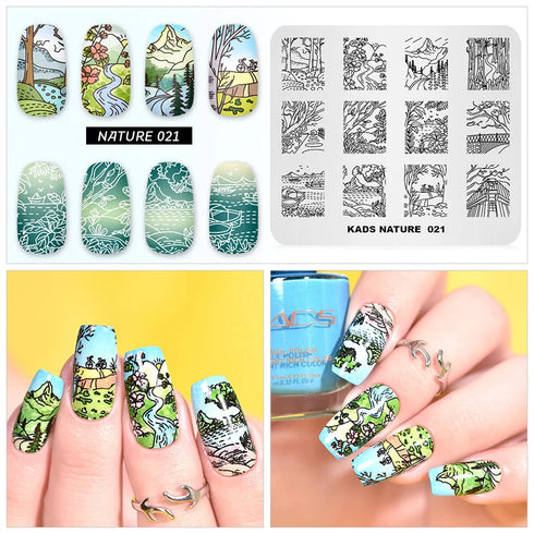Nature-Inspired Nail Art Stamping Plate Set with Butterfly and Mountain Range Designs for DIY Manicure Enthusiasts