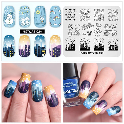 Nature-Inspired Nail Art Stamping Plate Set with Butterfly and Mountain Range Designs for DIY Manicure Enthusiasts