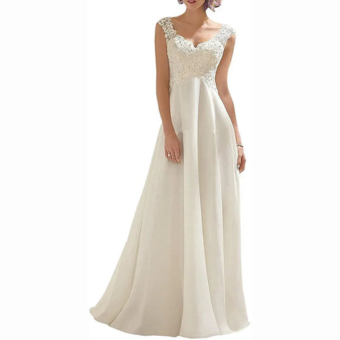 Elegant Beach Wedding Dress Plus Size Chiffon Lace Appliques