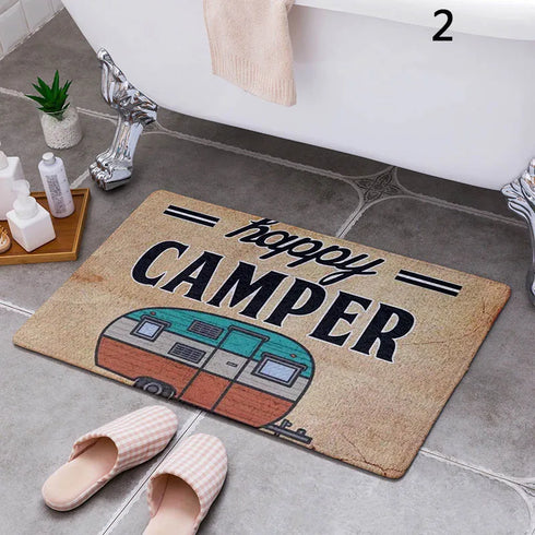 Cartoon Camper Bathroom Doormat Absorbent Indoor Rug Anti-Slip Decorative Floor Mat