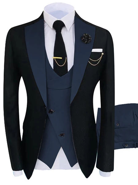 Luxury Men's Tuxedo Suit Set for Special Occasions - Stylish 3-Piece Ensemble with Jacket, Trousers, and Vest for Parties and Weddings
