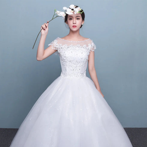 Customize Embroidery Wedding Dress Lace Up Bride Plus Size Ball Gowns