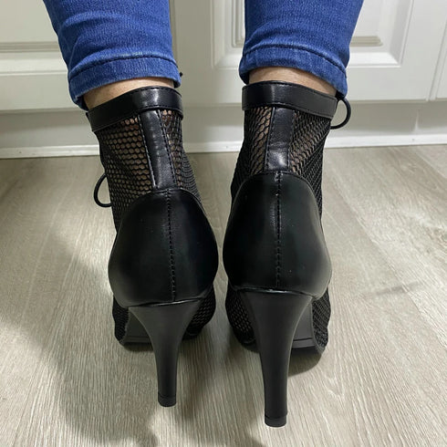 Sexy High Heels Hollow Mesh Sandals for Summer Fashion Comfort Peep Toe Stilettos Jazz Dance Female Shoes Plus Size
