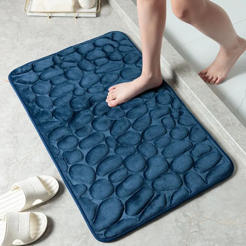 Cobblestone Embossed Bath Mat Water Absorption Non-Slip Memory Foam Washable Rug