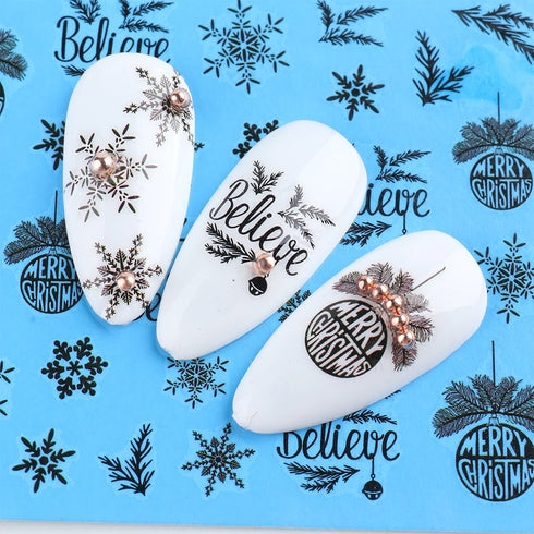 Winter Wonderland Nail Art Stickers with Snowflakes, Cute Santa, Snowman, and Winter Birds for Festive Manicure Decoration - 4pcs Set of Water Transfer Sliders and Temporary Tattoos