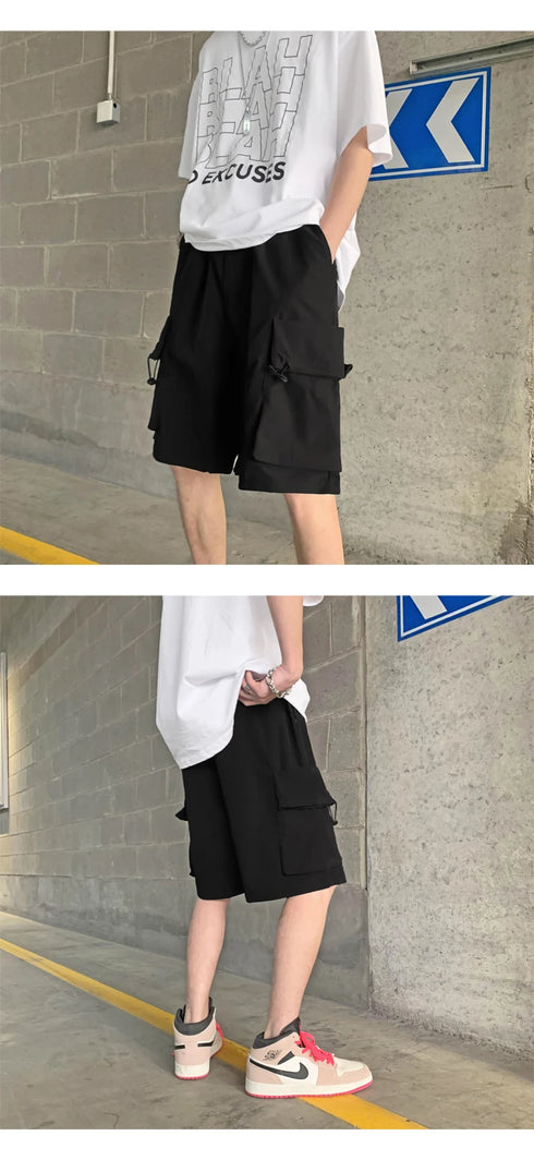 Men Casual Shorts Solid Leisure Summer Oversize Multi-pockets Cargo Trousers Streetwear
