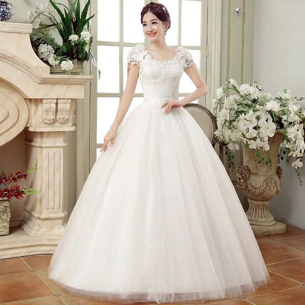 Customized Large Size Wedding Dress Ball Gowns Bride Embroidery Lace Up Flower Dresses
