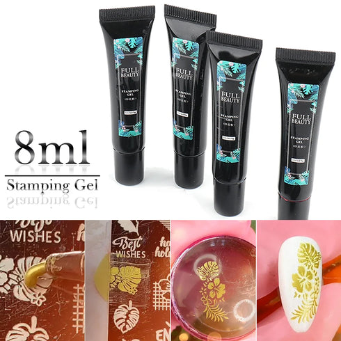 8ml Black Nail Stamping Gel Polish for Stunning Manicure Art with White Gold Transfer Gel, Perfect for UV Soak Off Varnish and Nail Art Stamping Plate Tools