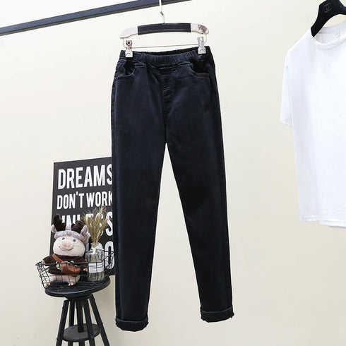 Vintage High Waist Stretch Skinny Jeans for Women – Trendy Pencil Pants with Elastic Band, Perfect for Fall Outfits and Casual Wear, Available in Plus Sizes 5XL and 6XL