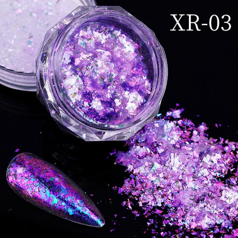 Sparkly Chameleon Nail Glitter Flakes - Irregular Gradient Sequins Powder for Gel Polish Nail Manicure Decoration and DIY Charms