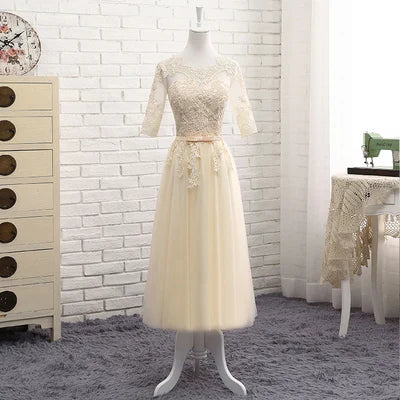 Bridesmaid Dress Elegant Floor-Length Organza Backless Lace With Built-In Bra Bridesmaid Dress Lace Appliques