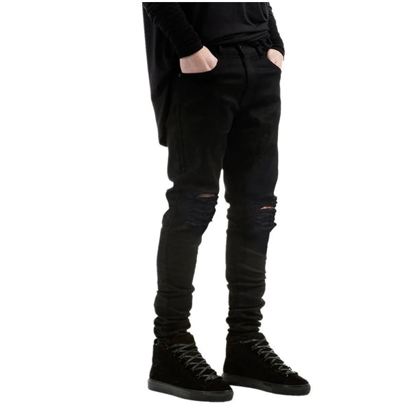Men Black Ripped Skinny Jeans Hip Hop Denim Biker Trousers