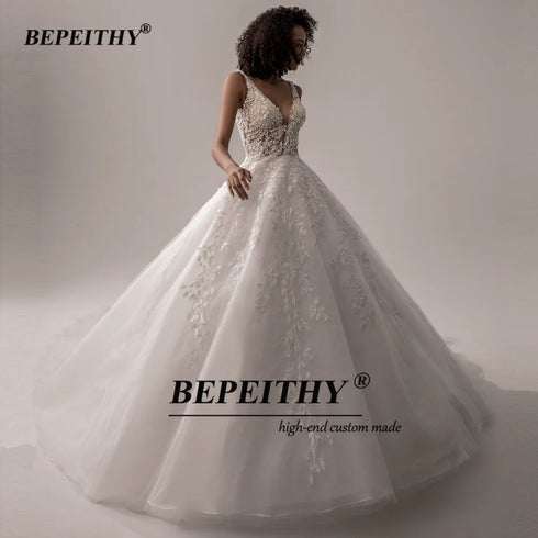 BEPEITHY Customized V Neck Sleeveless Wedding Dresses A Line Bridal Gown
