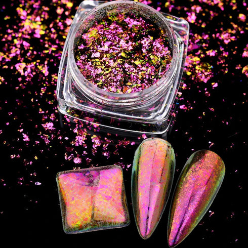 Sparkly Chameleon Nail Glitter Flakes - Irregular Gradient Sequins Powder for Gel Polish Nail Manicure Decoration and DIY Charms