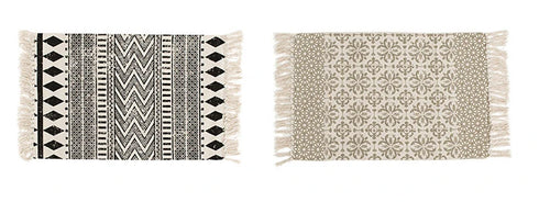 Ethnic Style Woven Linen Cotton Rectangle Rug Mat for Living Room and Bedroom Foot Pad