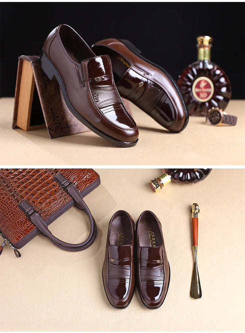 Stylish Men's Leather Oxfords - Comfortable Round Toe Flats for Office, Business, and Wedding Occasions