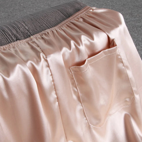 Men Elastic Waist Silk Satin Pajamas Shorts Nightwear Bottoms