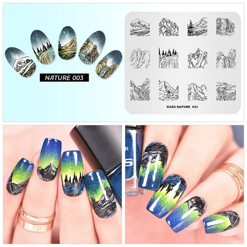 Nature-Inspired Nail Art Stamping Plate Set with Butterfly and Mountain Range Designs for DIY Manicure Enthusiasts