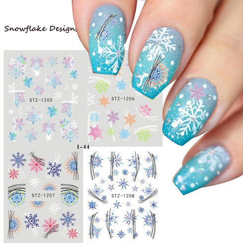Winter Wonderland Nail Art Stickers with Snowflakes, Cute Santa, Snowman, and Winter Birds for Festive Manicure Decoration - 4pcs Set of Water Transfer Sliders and Temporary Tattoos