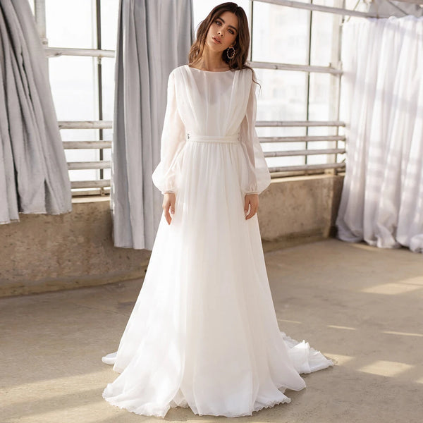 Jiayigong Modest Bridal Gowns Puff Sleeves A Line Wedding Dress