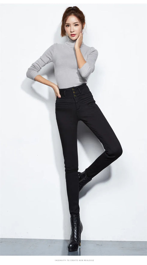 Winter Skinny Stretch Velvet Jeans Pants for Women