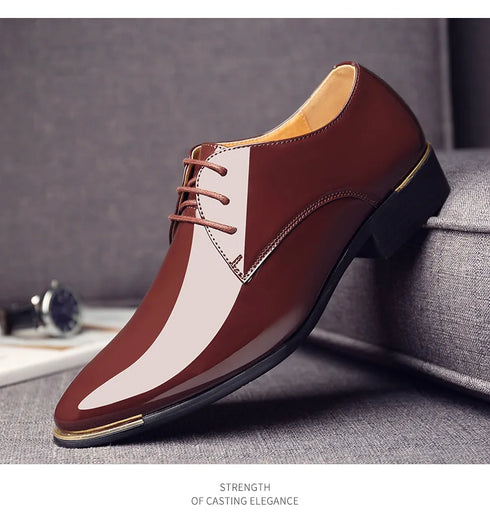 Men's Pointed Toe Patent Leather Dress Shoes - Elegant Lace-Up Styles for Weddings and Business Events