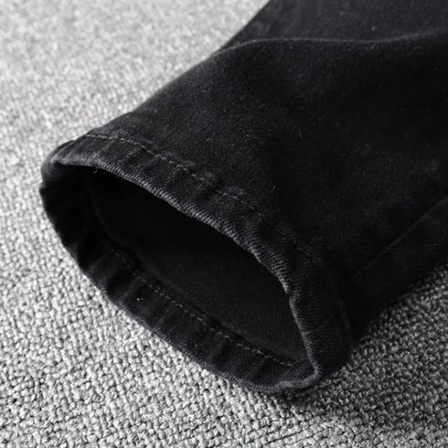 Men's Slim Fit Patchwork Stretch Denim Jeans - Ripped Streetwear Pencil Pants