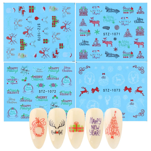 Winter Wonderland Nail Art Stickers with Snowflakes, Cute Santa, Snowman, and Winter Birds for Festive Manicure Decoration - 4pcs Set of Water Transfer Sliders and Temporary Tattoos
