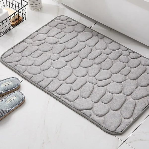 Cobblestone Embossed Bath Mat Water Absorption Non-Slip Memory Foam Washable Rug