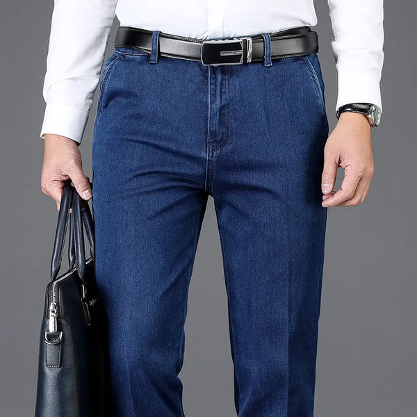 Classic Style Autumn and Winter Men's High Waist Jeans Casual Denim Stretch Trousers