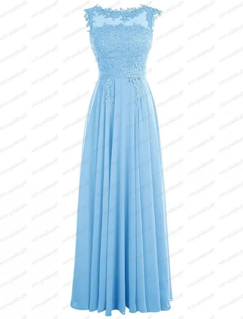Bridesmaid Dress A-Line Chiffon Beading Applique Backless Floor Length Evening Dress
