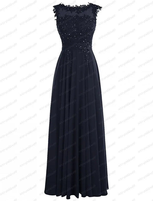 Bridesmaid Dress A-Line Chiffon Beading Applique Backless Floor Length Evening Dress