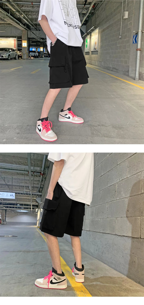 Men Casual Shorts Solid Leisure Summer Oversize Multi-pockets Cargo Trousers Streetwear