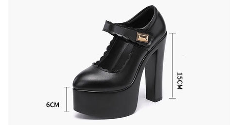15cm Block High Heels Shoes Thick Platform Women Pumps