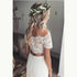 Charming Customized Boho Wedding Gowns Lace Two Pieces Top Bateau Neckline Beach Bride Dresses