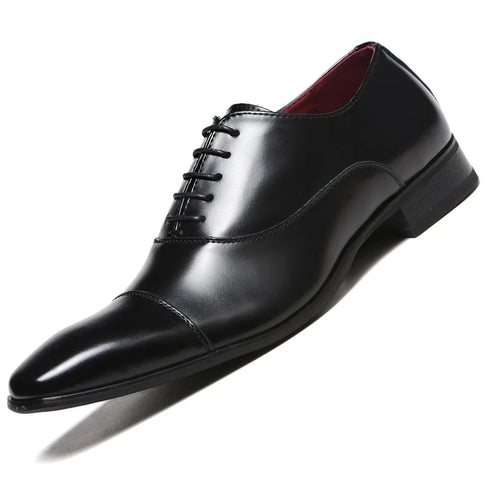Elegant Men's Dress Shoes - Premium Business Leather Lace-up Brogue Footwear for Formal Events and Weddings