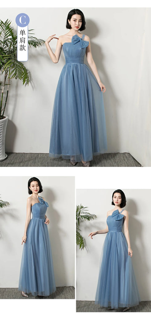 Bridesmaid Dress Elegant Ankle Length Tulle Ball Gown With Pleat Sash Built In Bra Prom Bridal Gown